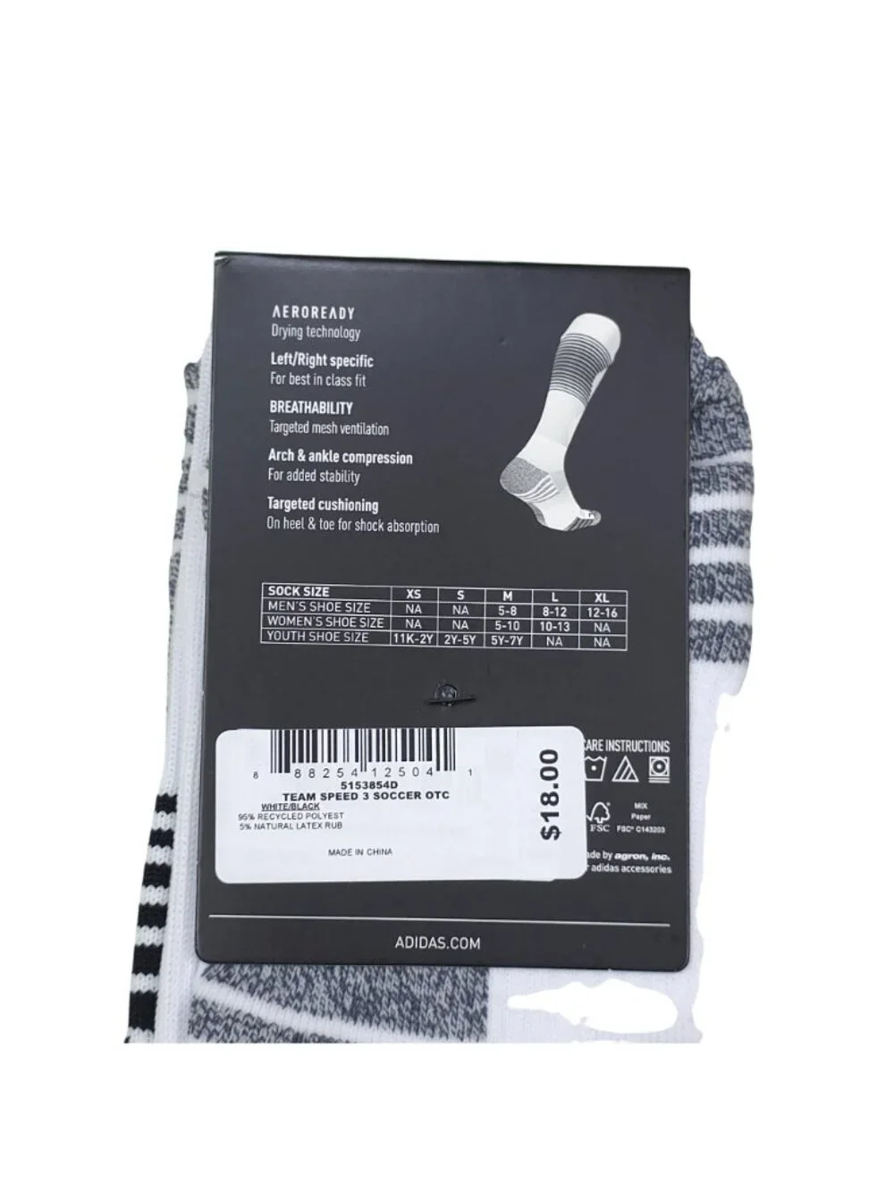 Adidas Team Speed Soccer Socks Medium White & Black Aeroready Recycled Content